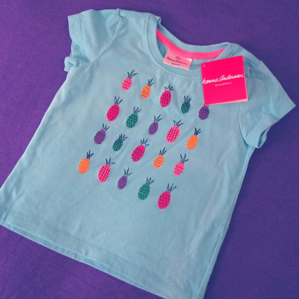NWT Hanna Andersson Turquoise Pineapple Tee 3T, 90